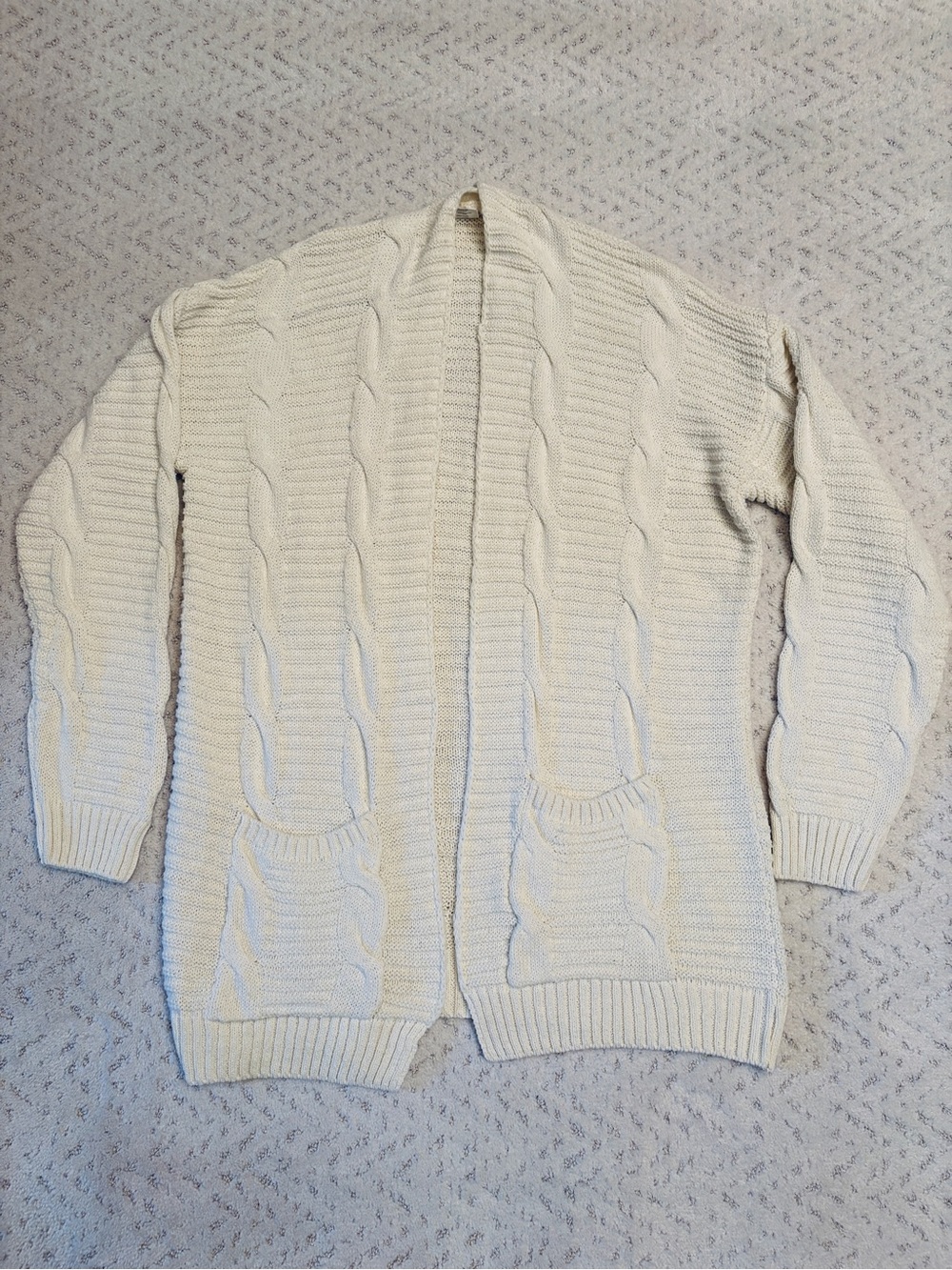 Jack Missy Aspen Cable Knit Cardigan Sweater Size XL Cream Pockets Open Front